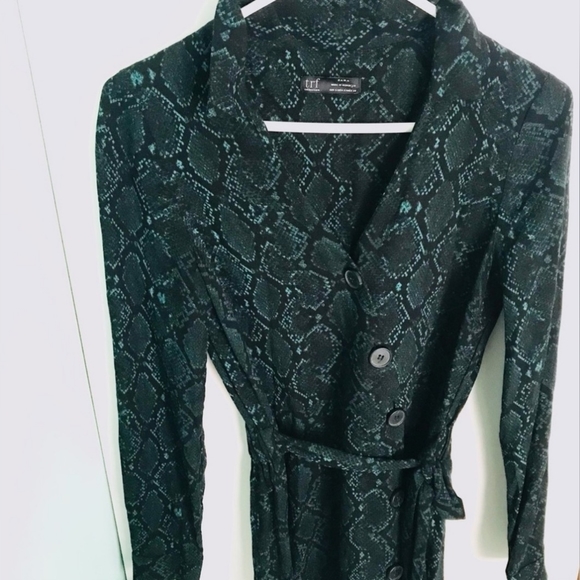 Zara Green Black Button Down Snake Print Dress Size Small - Picture 10 of 11